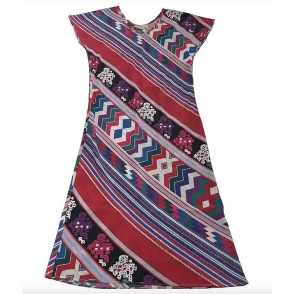 Carolina K Dress Womens XS Red Multicolor Geometric Bohemian A-Line Cap Sleeve - Picture 1 of 9